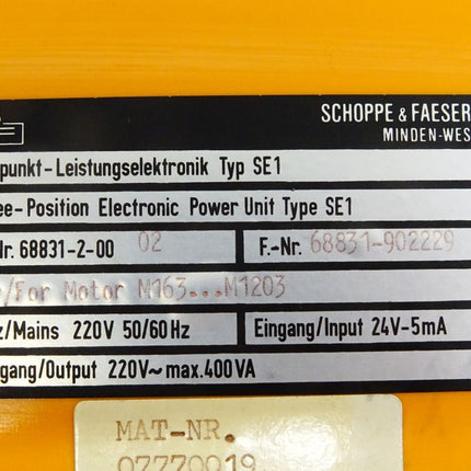 Schoppe & Faeser H & B SE1 68831-2-00 Dreipunkt-Leistungelektronik für Motor M163..M1203 - Maranos.de