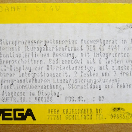 Vega VEGAMET 514V Auswertgerät / Neu OVP - Maranos.de