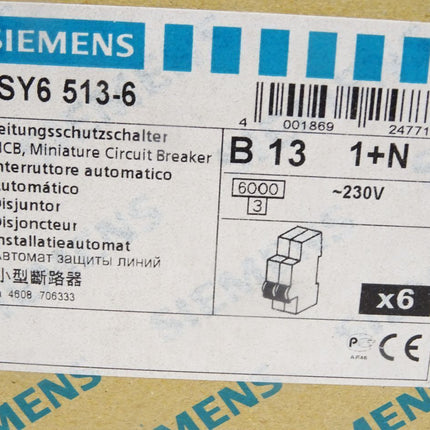 Siemens Leitungschutzschalter 5SY6 5SY6513-6 / Inhalt : 6 Stück / Neu OVP - Maranos.de