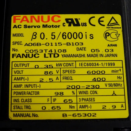 Fanuc Servomotor A06B-0115-B103 6000min-1 - Maranos.de