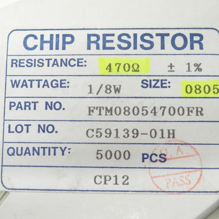 5000x Chip Resistor Widerstände 470 Ohm / 1/8W 0805 / FTM08054700FR - Maranos.de