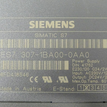 Siemens Simatic 6ES7307-1BA00-0AA0 / 6ES7 307-1BA00-0AA0 E:02 - Maranos.de