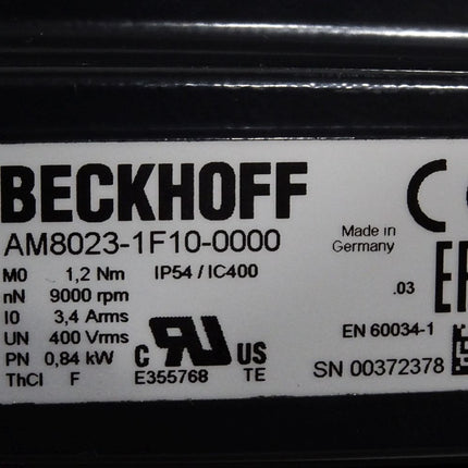 Beckhoff Servomotor AM8023-1F10-0000 9000rpm 3.4Arms 0.84kW / Neuwertig - Maranos.de