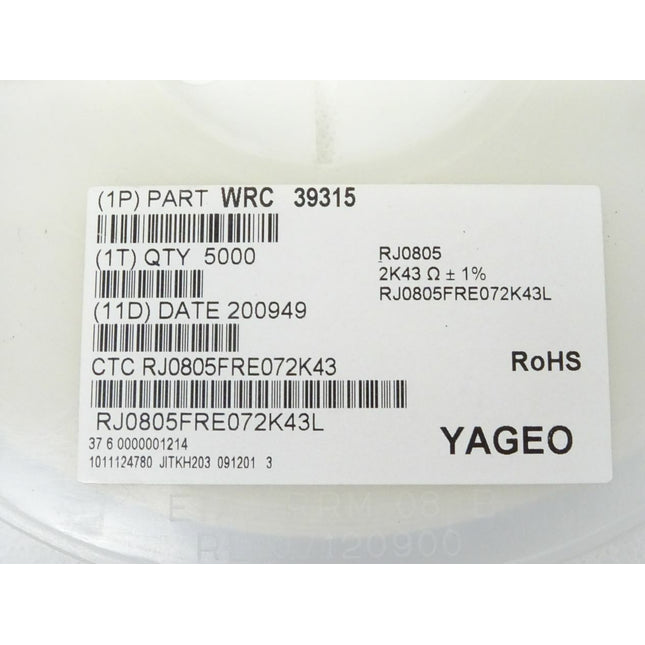 5000x YAGEO SMD WRC39315 - RJ0805 / 2K43 Widerstände - Maranos.de