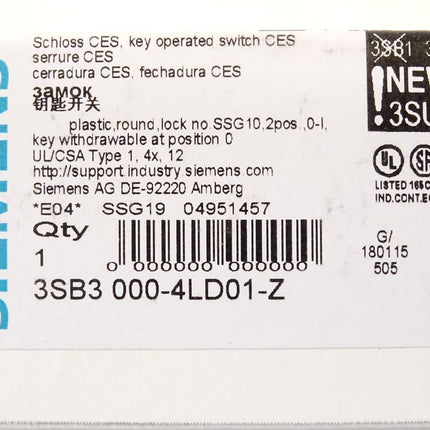 Siemens Schloß CES 3SB3000-4LD01-Z / Neu OVP - Maranos.de