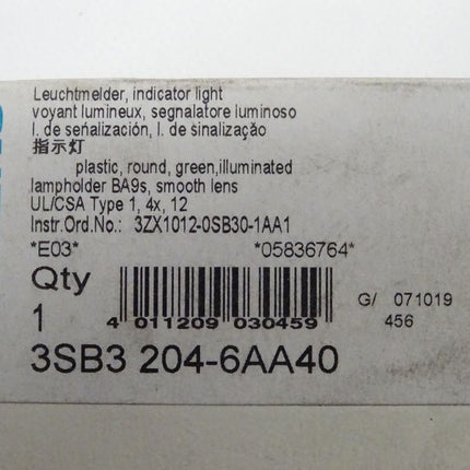 Siemens 3SB3204-6AA40 Leuchtmelder 3SB3 204-6AA40 neu-OVP - Maranos.de