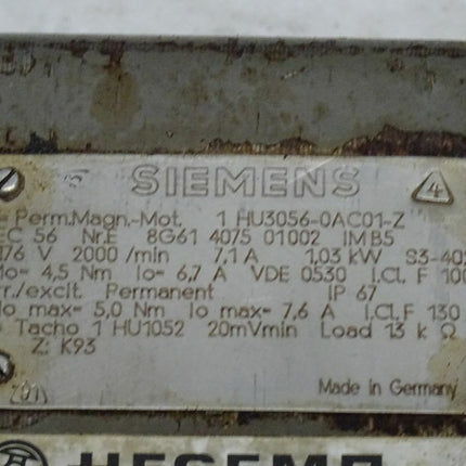Siemens 1HU3056-0AC01-Z Permanent Magnet Motor 1,03kW / 2000Rpm / 1 HU3056-0AC01-Z - Maranos.de