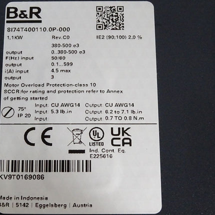 B&R 8I74T400110.0P-000 Rev.C0 1.1kW ACOPOS inverter P74 / / Neu OVP - Maranos.de