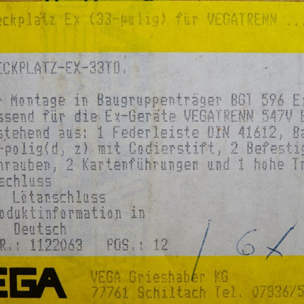 Vega Steckplatz-EX-33TD für VEGATRENN 547V EX 1122063 / Neu OVP - Maranos.de