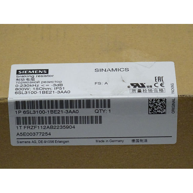 Siemens 6SL3100-1BE21-3AA0 HFD-Widerstand 800W 6SL3 100-1BE21-3AA0 neu-versiegelt - Maranos.de