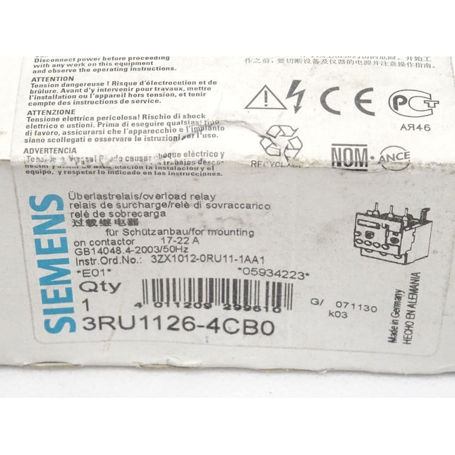 Siemens Überlastrelais 3RU1126-4CB0 / Neu OVP - Maranos.de
