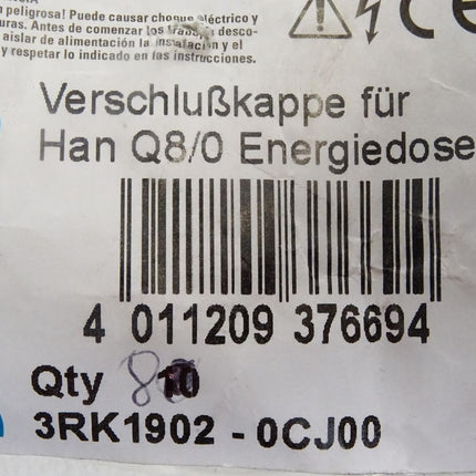 Siemens 3RK1902-0CJ00 / Verschlußkappe für Han Q8/0 Energiedose / Inhalt : 8 Stück / Neu OVP - Maranos.de