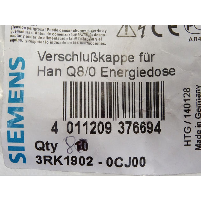 Siemens 3RK1902-0CJ00 / Verschlußkappe für Han Q8/0 Energiedose / Inhalt : 8 Stück / Neu OVP - Maranos.de
