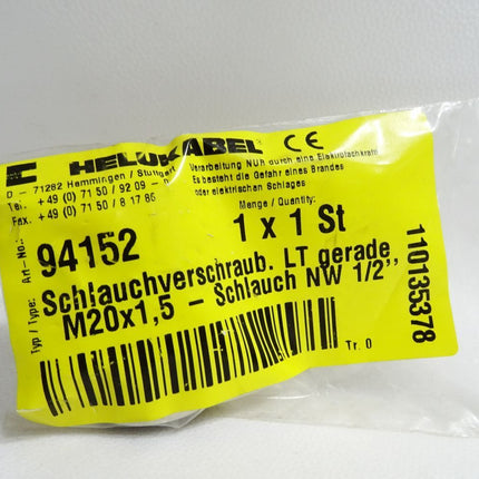 Helukabel 94152 Schlauchverschraub. LT gerade M20x1.5- Schlauch NW 1/2" / NEu OVP - Maranos.de