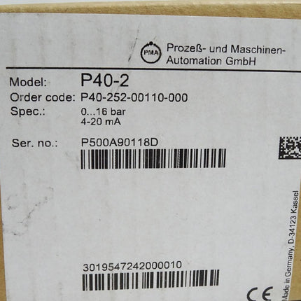 PMA Druckmessumformer P40-2 P40-252-00110-000 / Neu OVP - Maranos.de