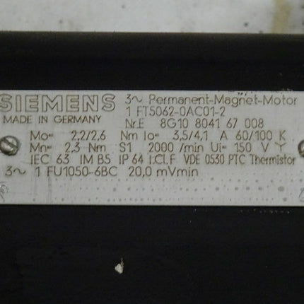 Siemens 1 FT5062-0AC01-2 Permanent Magnet Motor 2000 Rpm /  1 FT5062-0AC01-2 - Maranos.de