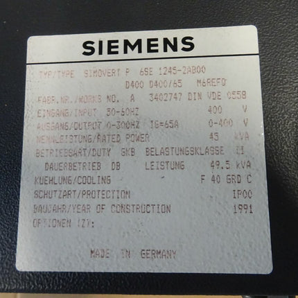 Siemens 6SE1245-2AB00 / 6SE 1245-2AB00 SIMOVERT P 45KVA 3 AC 380/415V - Maranos.de