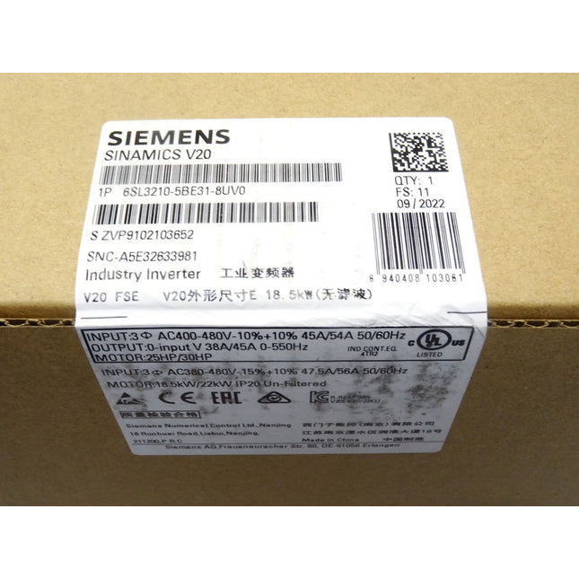 Siemens Sinamics V20 6SL3210-5BE31-8UV0 6SL3 210-5BE31-8UV0 / Neu OVP versiegelt - Maranos.de