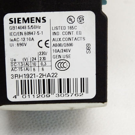 Siemens Leistungsschütz 3RT1025-3BB40 + Hilfsschalterblock 3RH1921-2HA22 - Maranos.de