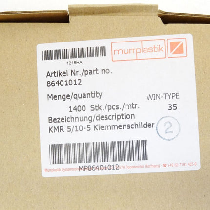 Murrplastik 86401012 KMR5/10-5 Klemmenschilder / Inhalt : 1400 Stück / Neu OVP - Maranos.de