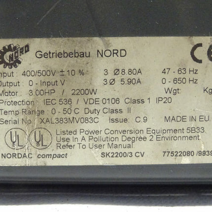 Getriebebau NORD AG SK2200/3 CV 77522080/9939 Frequenzumrichter - Maranos.de