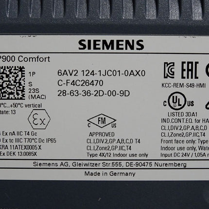 Siemens KP900 Comfort Panel 6AV2124-1JC01-0AX0 6AV2 124-1JC01-0AX0 - Maranos.de