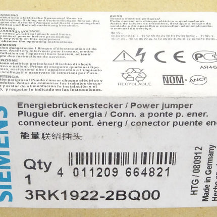 Siemens Energiebrückenstecker / 3RK1922-2BQ00 / Neu OVP - Maranos.de