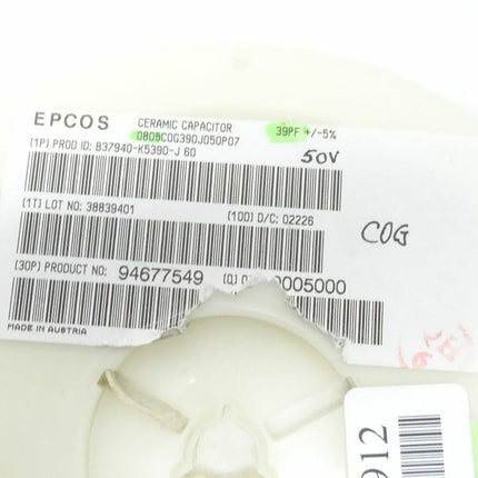 5000x EPCOS B37940-K5390-J / 39PF / 50V Widerstände Chip - Maranos.de