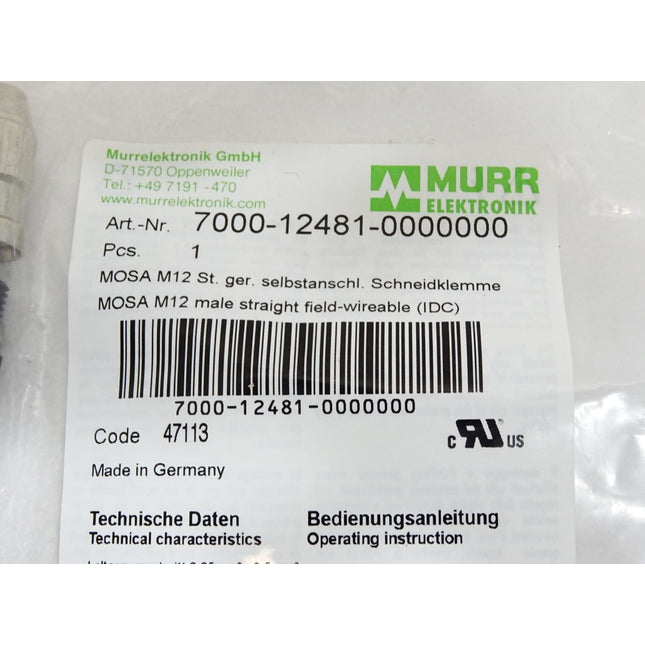 Murr Elektronik 7000-12481-0000000 Stecker gerade M12 / Neu OVP - Maranos.de