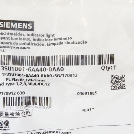 Siemens Leuchtmelder grün / 3SU1001-6AA40-0AA0 / Neu OVP - Maranos.de
