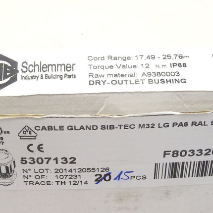 Schlemmer Cable Gland SIB-TEC M32 LG PA6 / 5307132 / Inhalt : 15 Stück / Neu OVP - Maranos.de