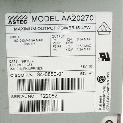Astec AA20270 Cisco 34-0850-01 Power Supply 47W - Maranos.de