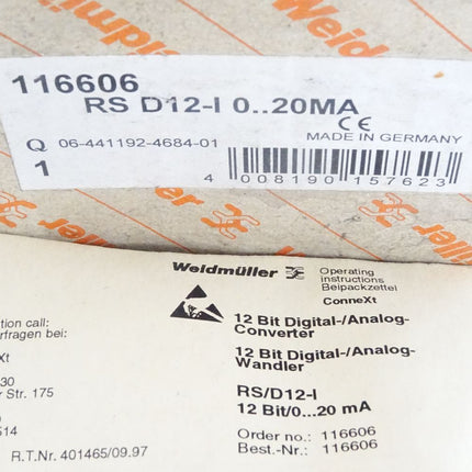 Weidmüller 12bit DAC 116606 RS D12-I 0...20mA  / Neu OVP - Maranos.de