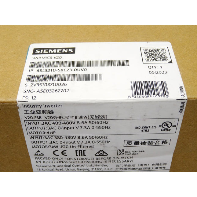 Siemens Sinamics V20 6SL3210-5BE23-0UV0 6SL3 210-5BE23-0UV0 / Neu OVP versiegelt - Maranos.de