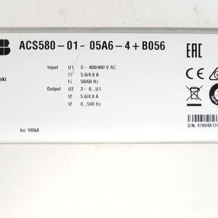 ABB Frequenzumrichter 5.6/4.8A 400/480V AC 50/60Hz 0...500Hz ACS580-01-05A6-4 + B056 / Neu - Maranos.de