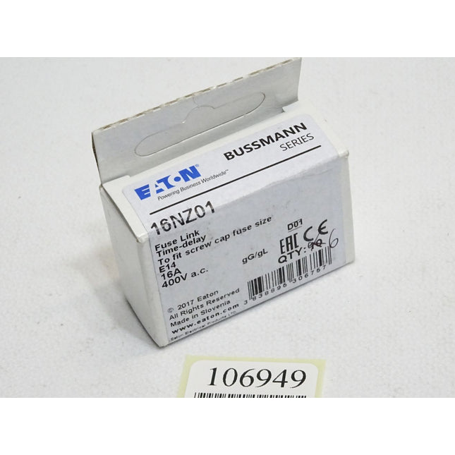 Eaton Bussmann Fuse Link 16NZ01 16A 400VAC / Inhalt:6 Stück / Neu OVP - Maranos.de