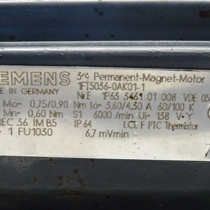 Siemens 3~ Permanent-Magnet-Motor 1FT5036-0AK01-1 / 6000/min - Maranos.de