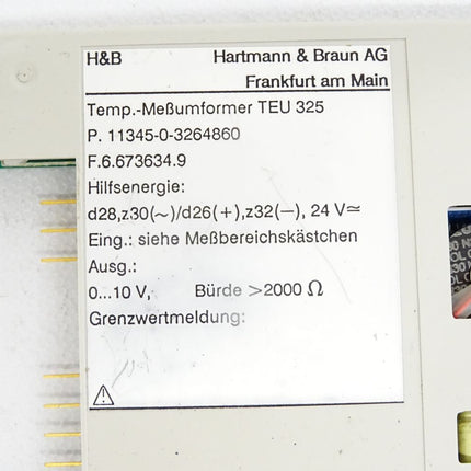 H & B Hartmann & Braun / Temp.-Meßumformer TEU325 / 11345-0-3265760 - Maranos.de