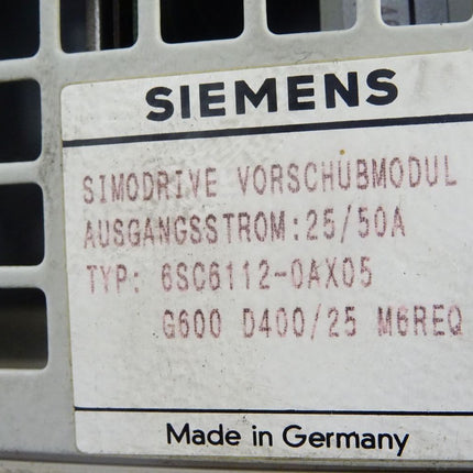 Siemens Simodrive Vorschubmodul Ausgangstrom 25-50A / 6SC6112-0AX05 - Maranos.de