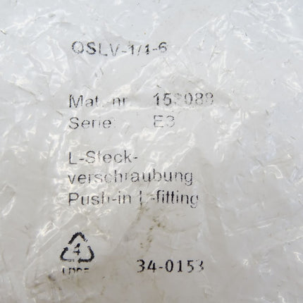 Festo L-Steckverschraubung 153088 QSLV-1/4-6 Inhalt : 9 Stück / Neu OVP - Maranos.de