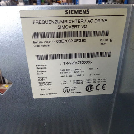 SIEMENS Simovert 6SE7032-0FG60 / 6SE7 032-0FG60 Frequenzumrichter 160kW / NEU - Maranos.de