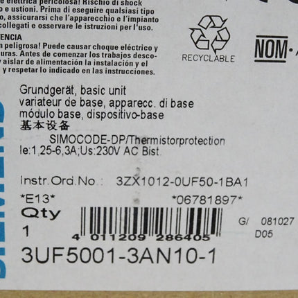 Siemens 3UF5001-3AN10-1 SIMOCODE DP basic unit PROFIBUS DP interface  / Neu OVP - Maranos.de