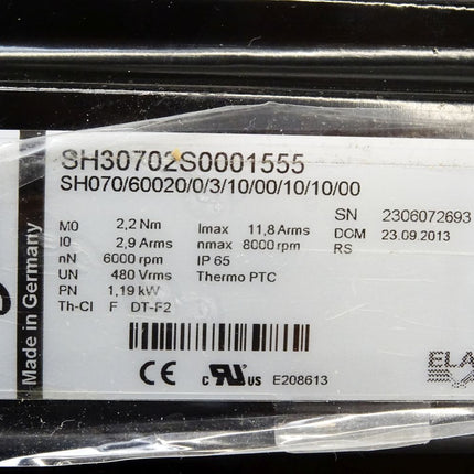 Schneider Electric Servomotor SH30702S0001555 SH070/60020/073/10/00/10/10/00 6000-8000rpm 1.19kW SH3 070 - Maranos.de