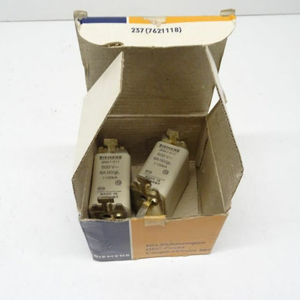 Siemens 2x 3NA1 011 Sicherung 500V / 6A 00/gl 3NA1011 - Maranos.de