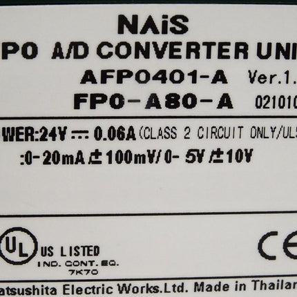 Panasonic NAiS FP0 A/D Converter Unit AFP0401-A FP0-A80-A - Maranos.de