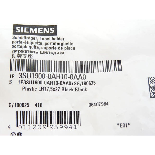 Siemens 3SU1900-0AH10-0AA0 Schildträger / Inhalt : 10 Stück / Neu OVP versiegelt - Maranos.de