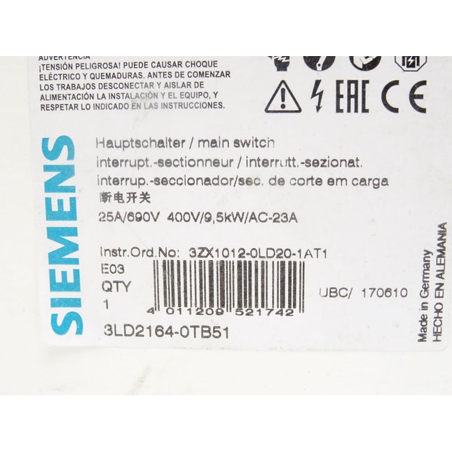 Siemens Hauptschalter 3LD2164-0TB51 / Neu OVP - Maranos.de