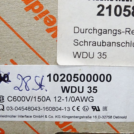 Weidmüller 1020500000 Durchgangs-Reihenklemme WDU 35 / Inhalt:28 Stück / Neu OVP - Maranos.de