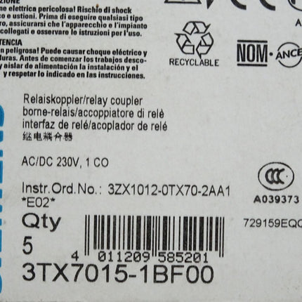 Siemens Relais 3TX7015-1BF00 / Inhalt:5 Stück - Maranos.de