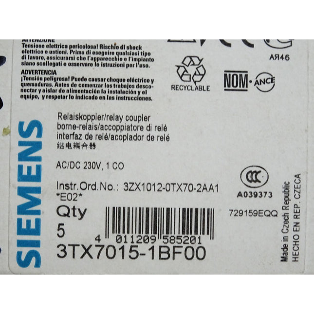 Siemens Relais 3TX7015-1BF00 / Inhalt:5 Stück - Maranos.de
